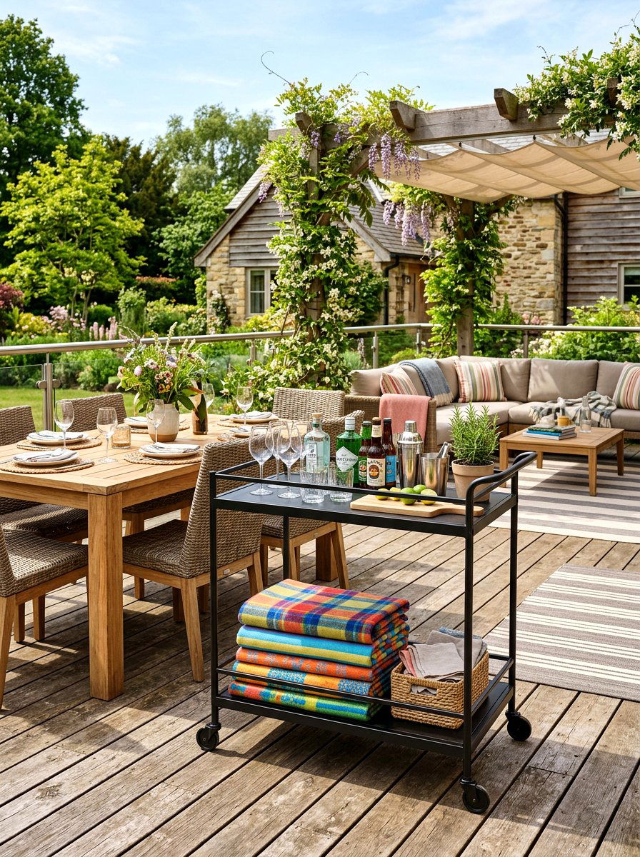 Rolling bar cart - 30 outdoor blanket storage ideas