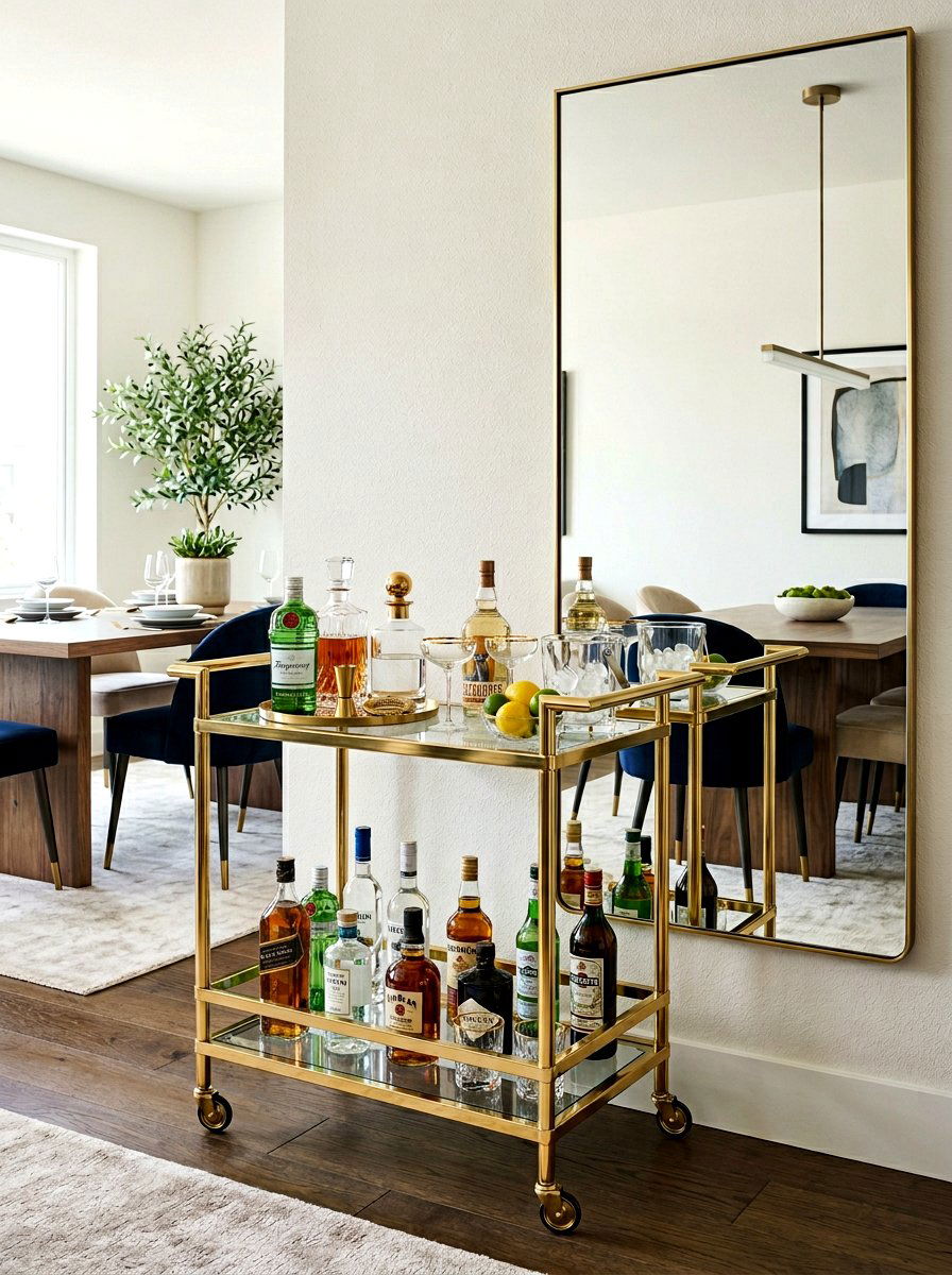 Rolling bar cart - 30 dining room storage ideas