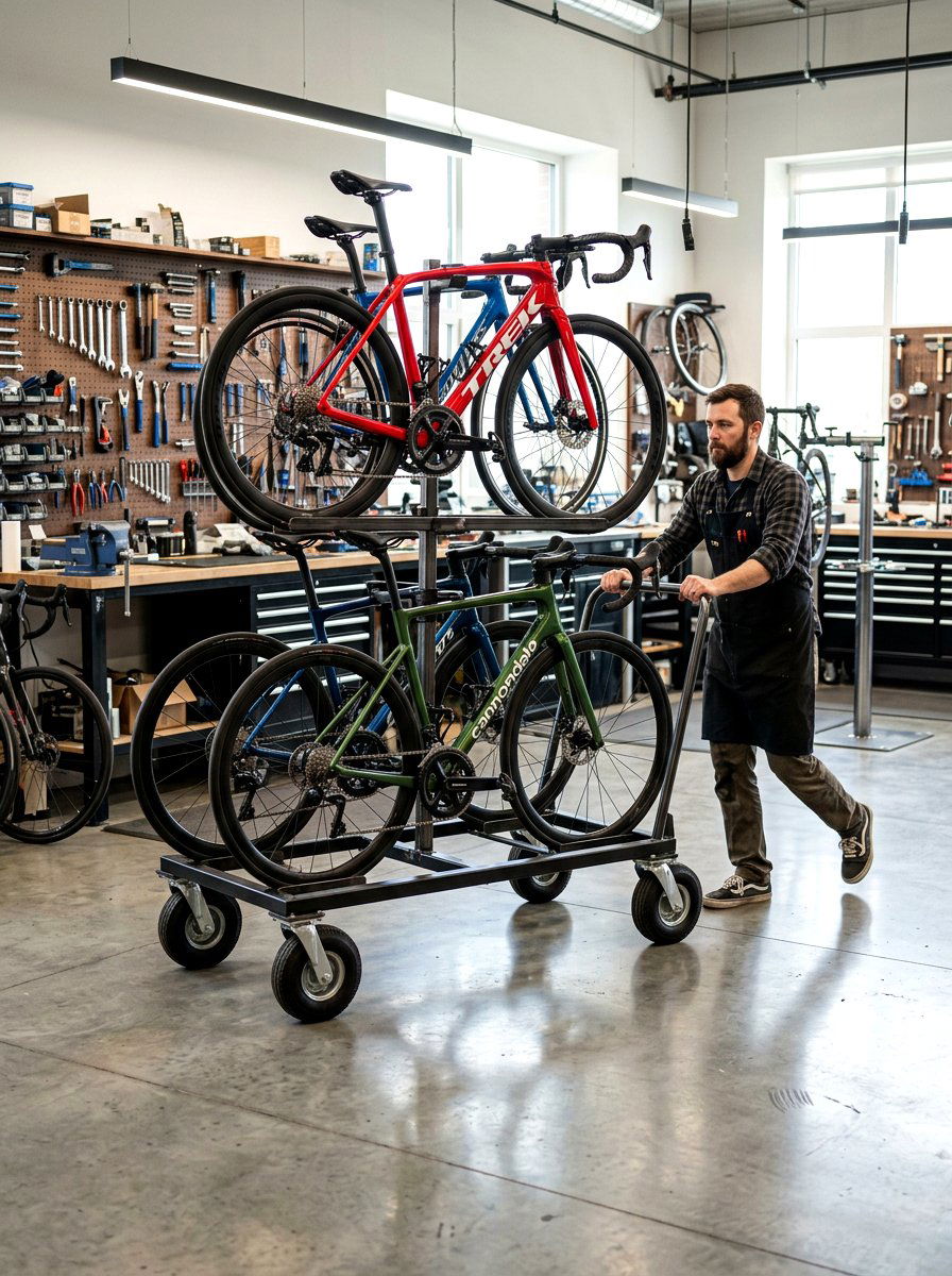 Rolling bike cart - 30 garage bike storage ideas