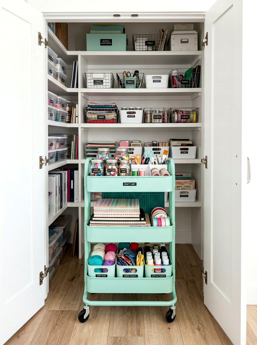 Rolling cart craft closet - 30 craft closet ideas