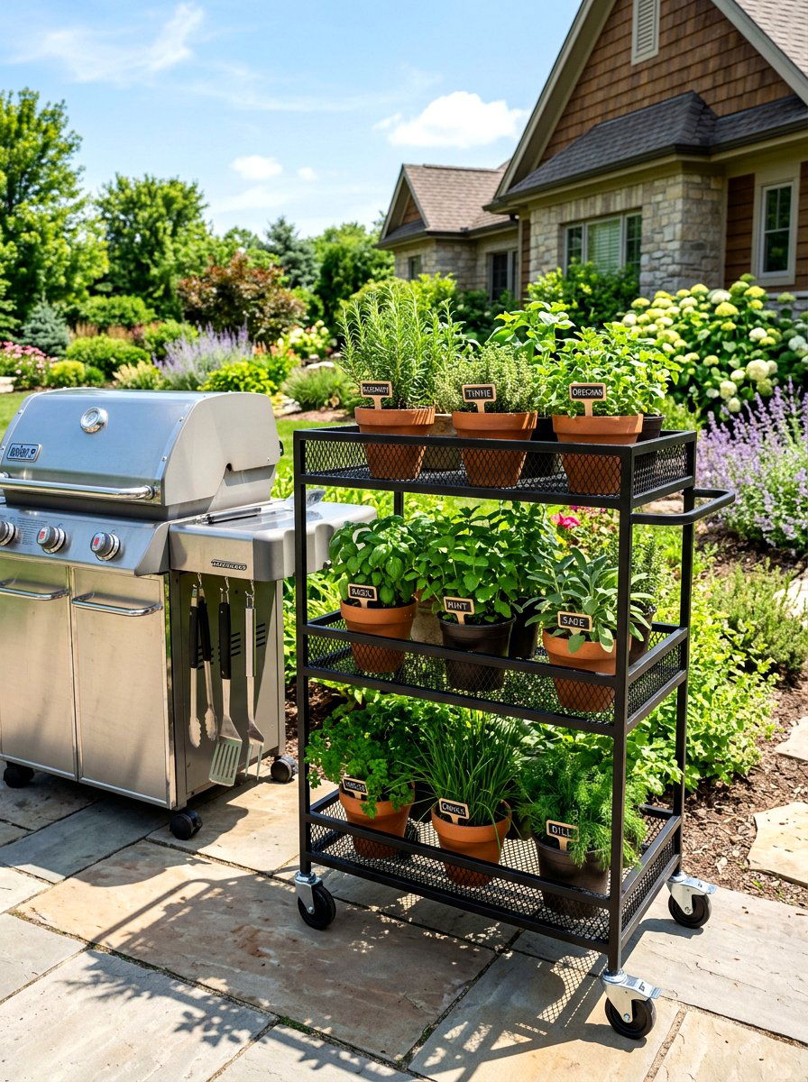 Rolling cart herb garden - 30 backyard herb garden ideas