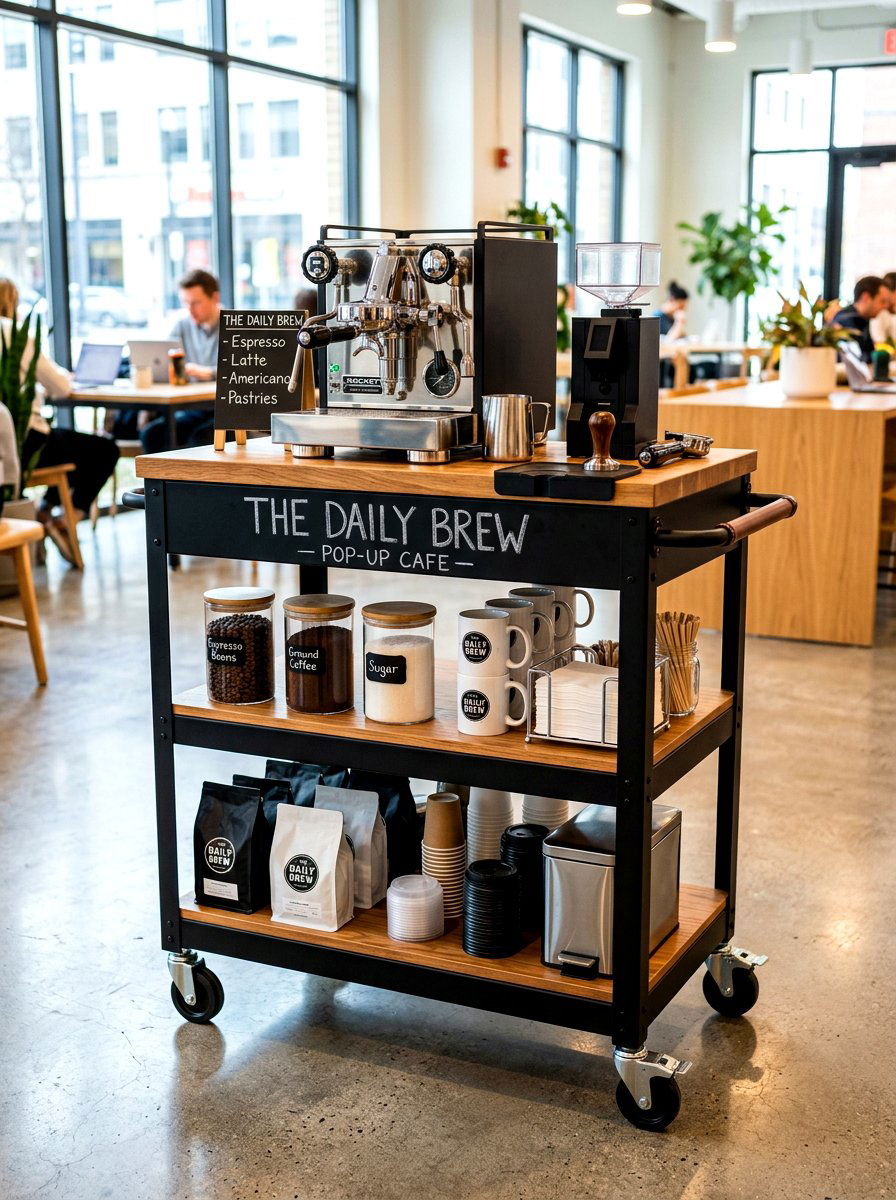 Rolling coffee cart - 30 home cafe kitchen ideas