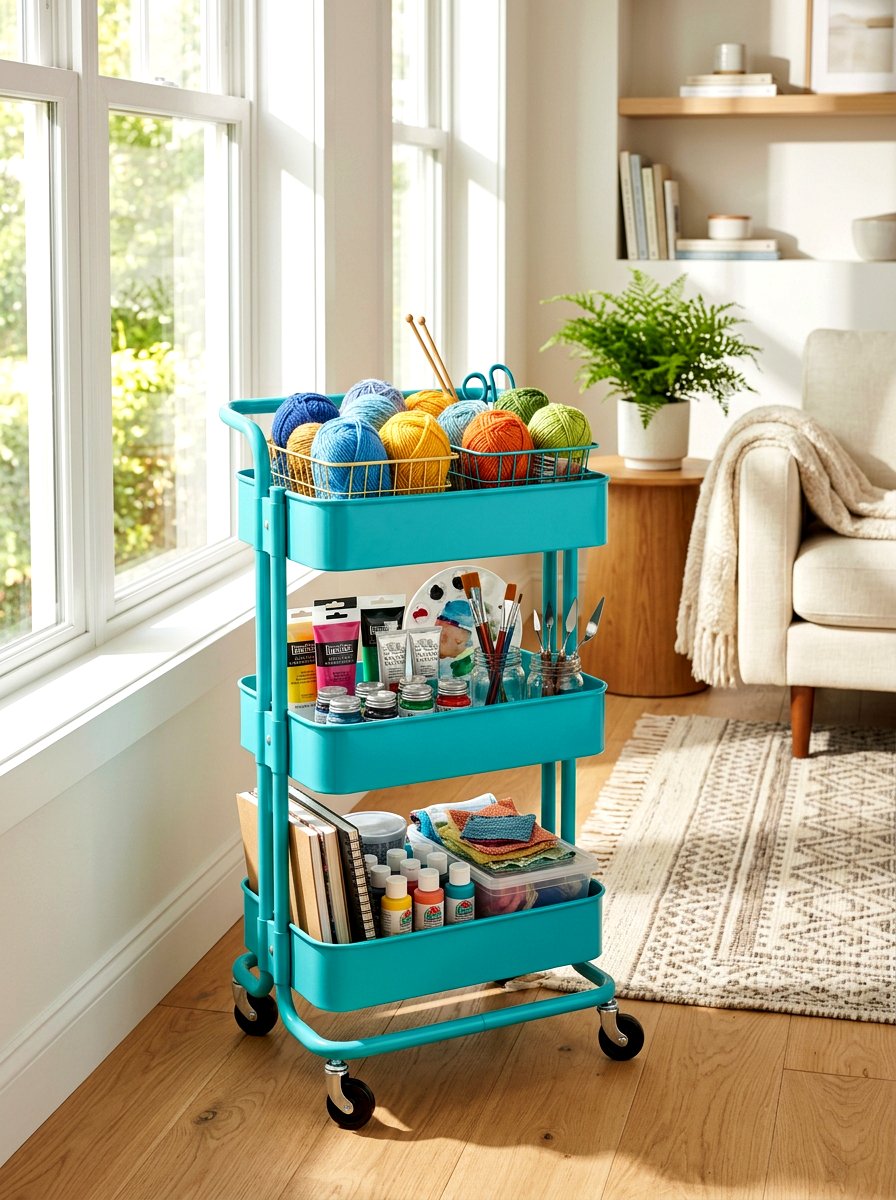 Rolling craft storage cart - 30 craft corner ideas
