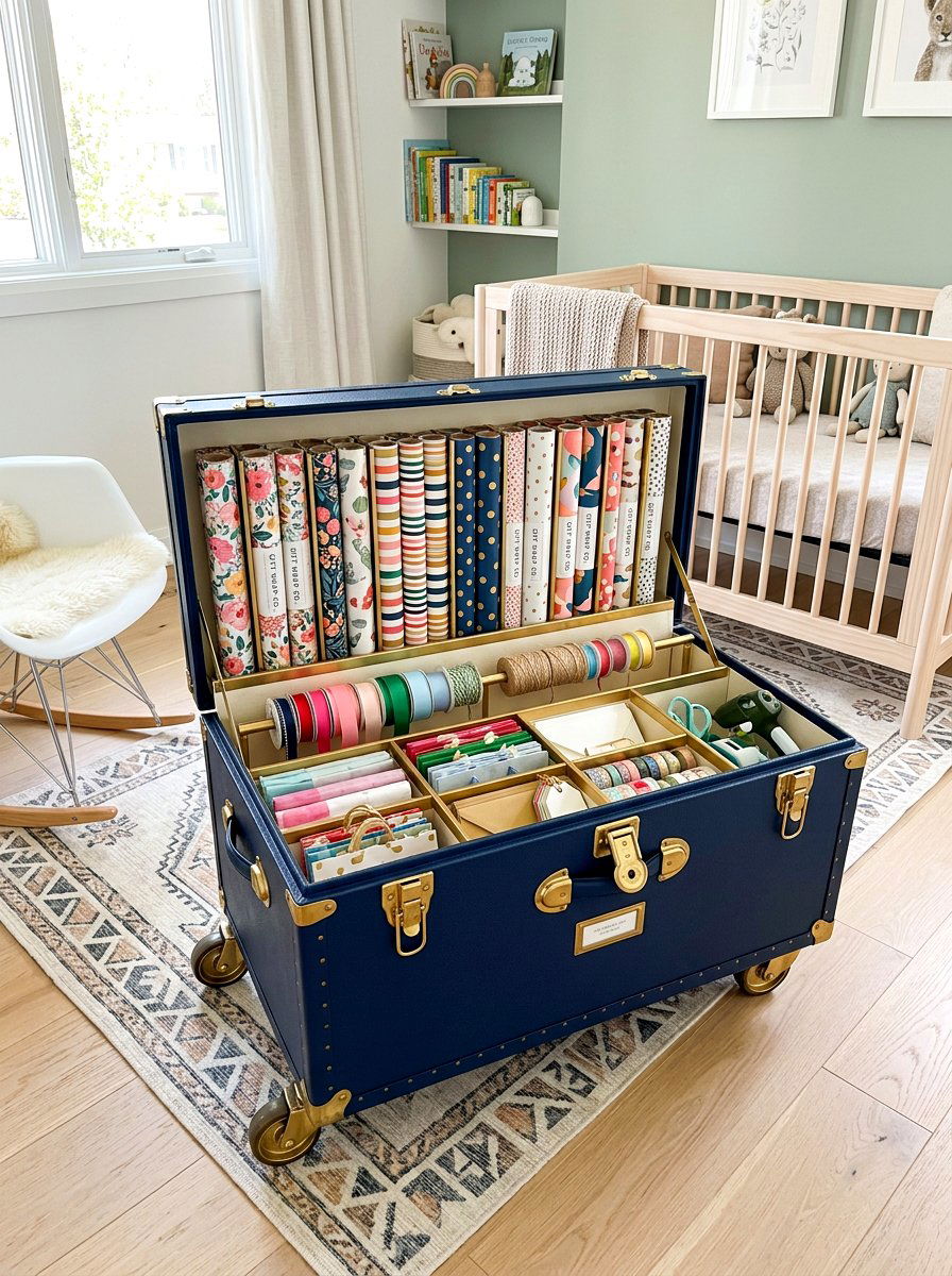 Rolling gift wrap trunk - 30 gift wrapping station ideas