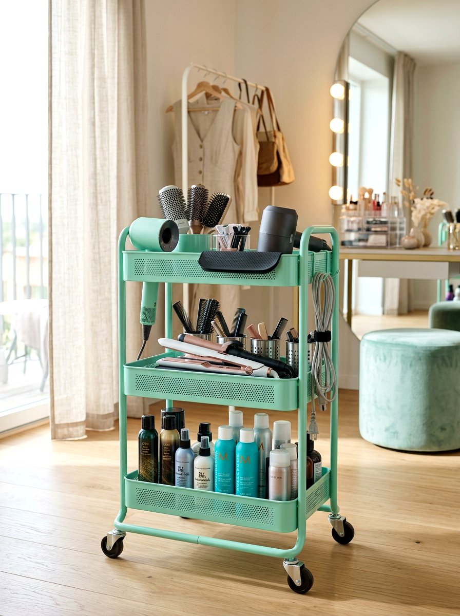 Rolling hair tool cart - 30 hair tool storage ideas
