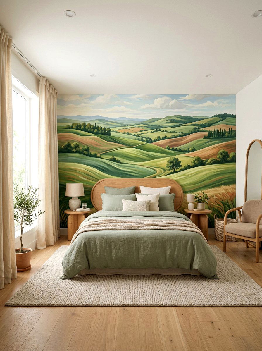 Rolling hills wall mural - 30 landscape mural bedroom ideas
