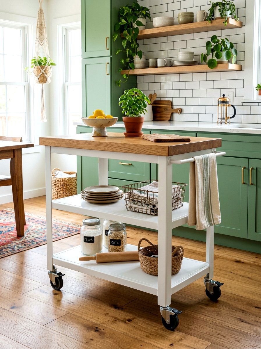 Rolling kitchen cart - 30 renter friendly kitchen storage ideas