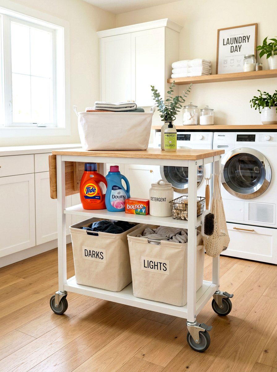 Rolling laundry cart with folding top - 30 laundry room folding station ideas