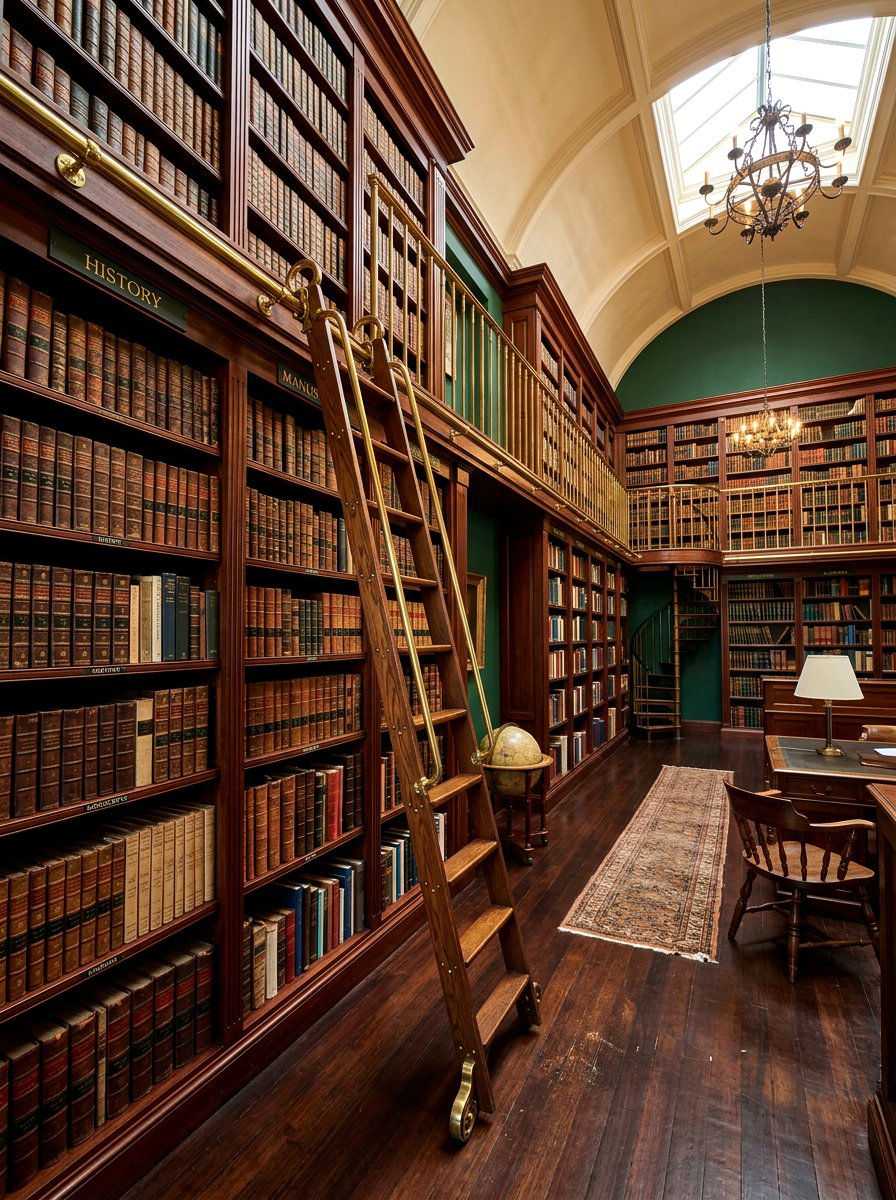 Rolling library ladder - 30 home archive room ideas