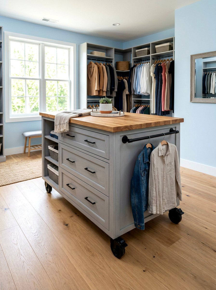 Rolling mobile closet island - 30 island dresser closet ideas