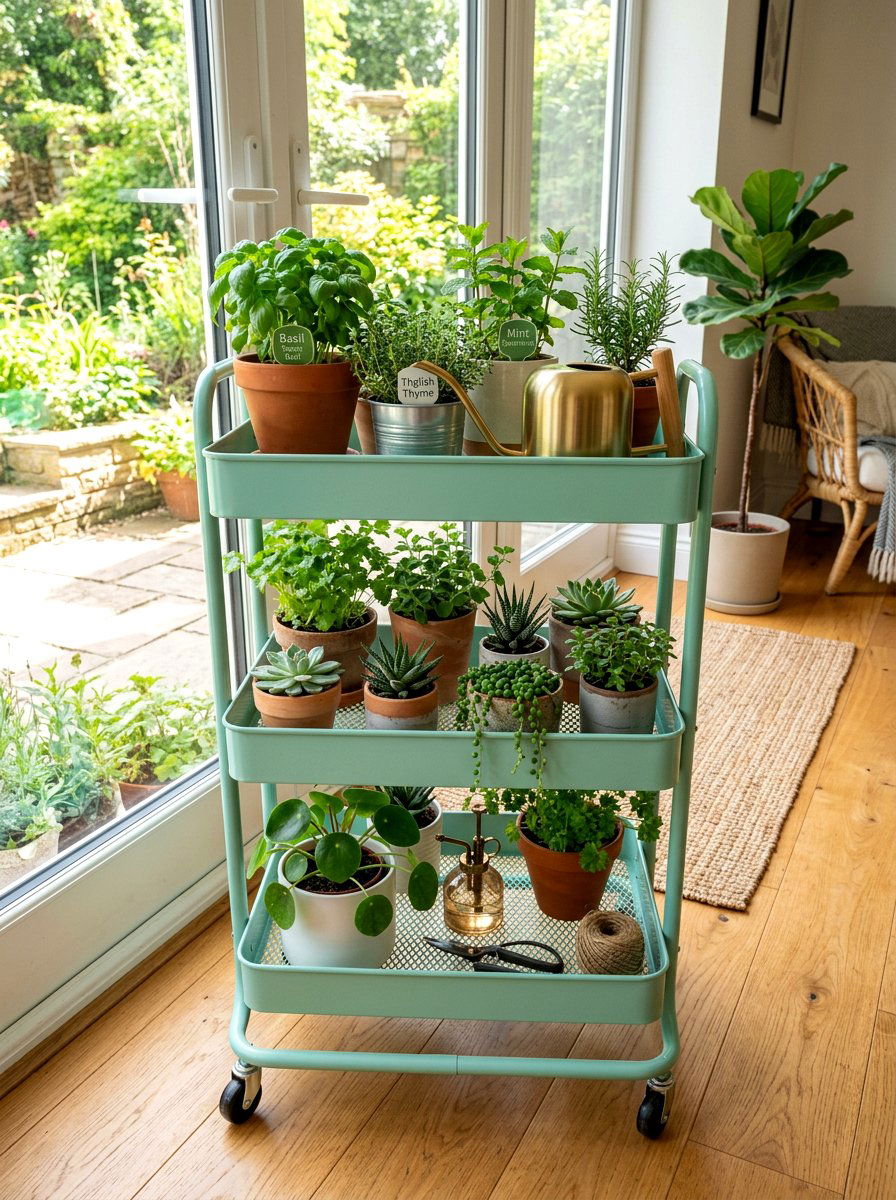 Rolling plant cart - 30 apartment garden ideas