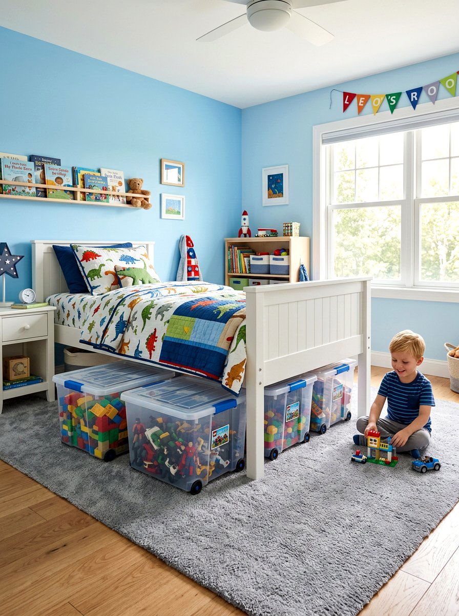 Rolling plastic bin - 30 under bed toy storage ideas