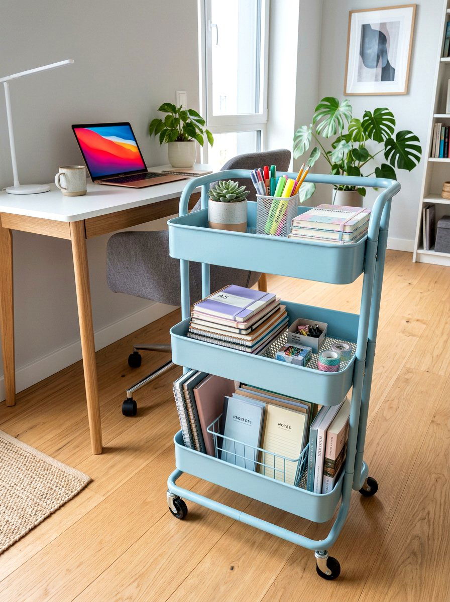 Rolling utility cart - 30 renter friendly home office ideas