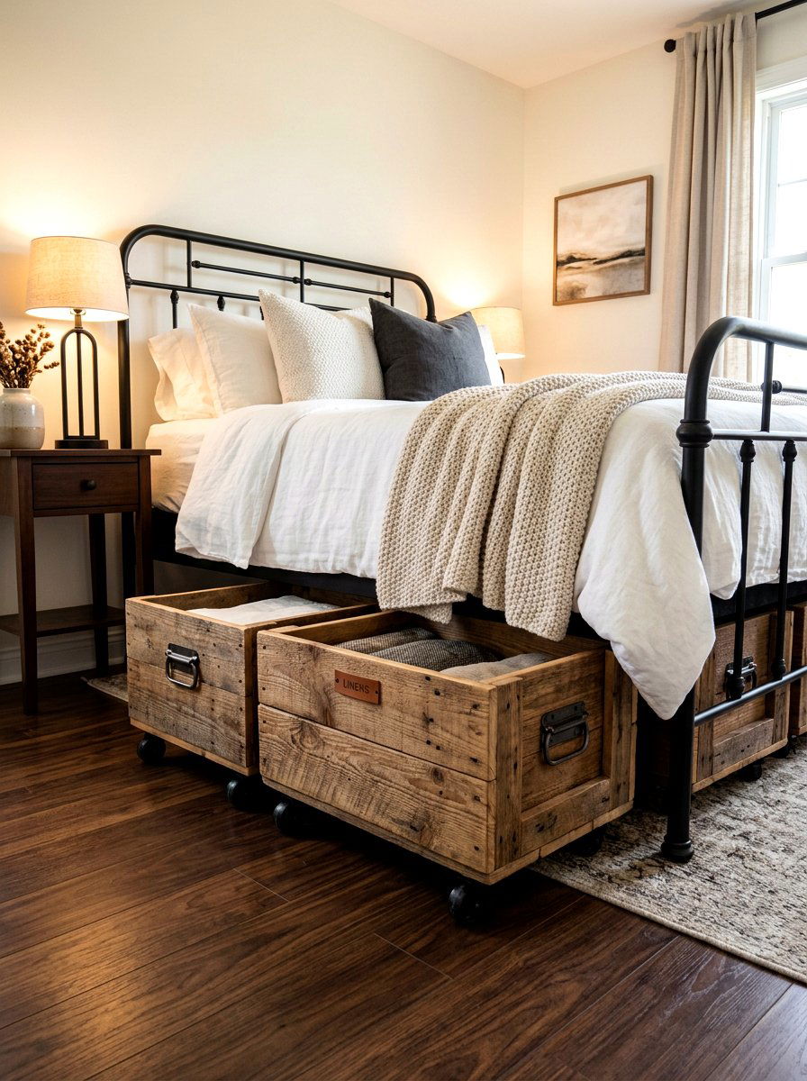 Rolling wooden crates - 30 under bed storage aesthetic ideas