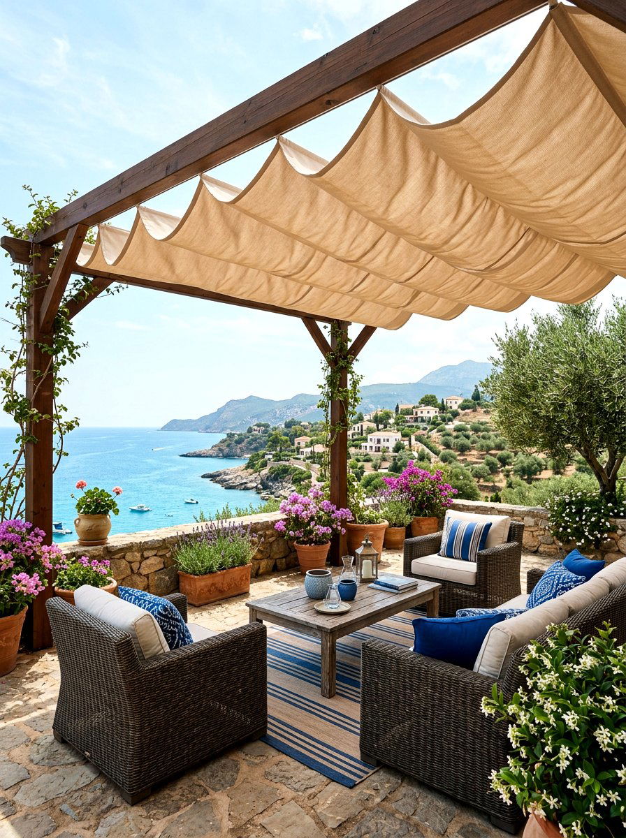 Roman Style Folding Shade - 30 retractable pergola shade ideas
