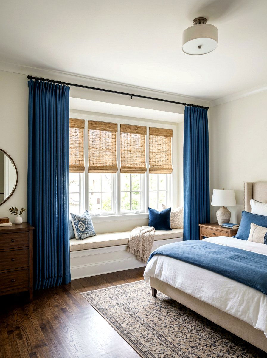Roman shades and drapes - 30 bedroom curtain layering ideas aesthetic