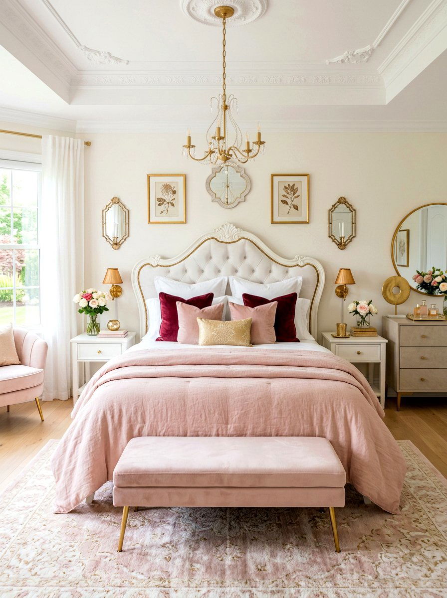 Romantic Blush Bedding - 30 bedscape styling ideas