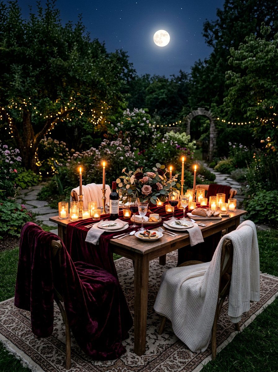 Romantic Candlelight Picnic Table - 30 outdoor picnic table decor ideas