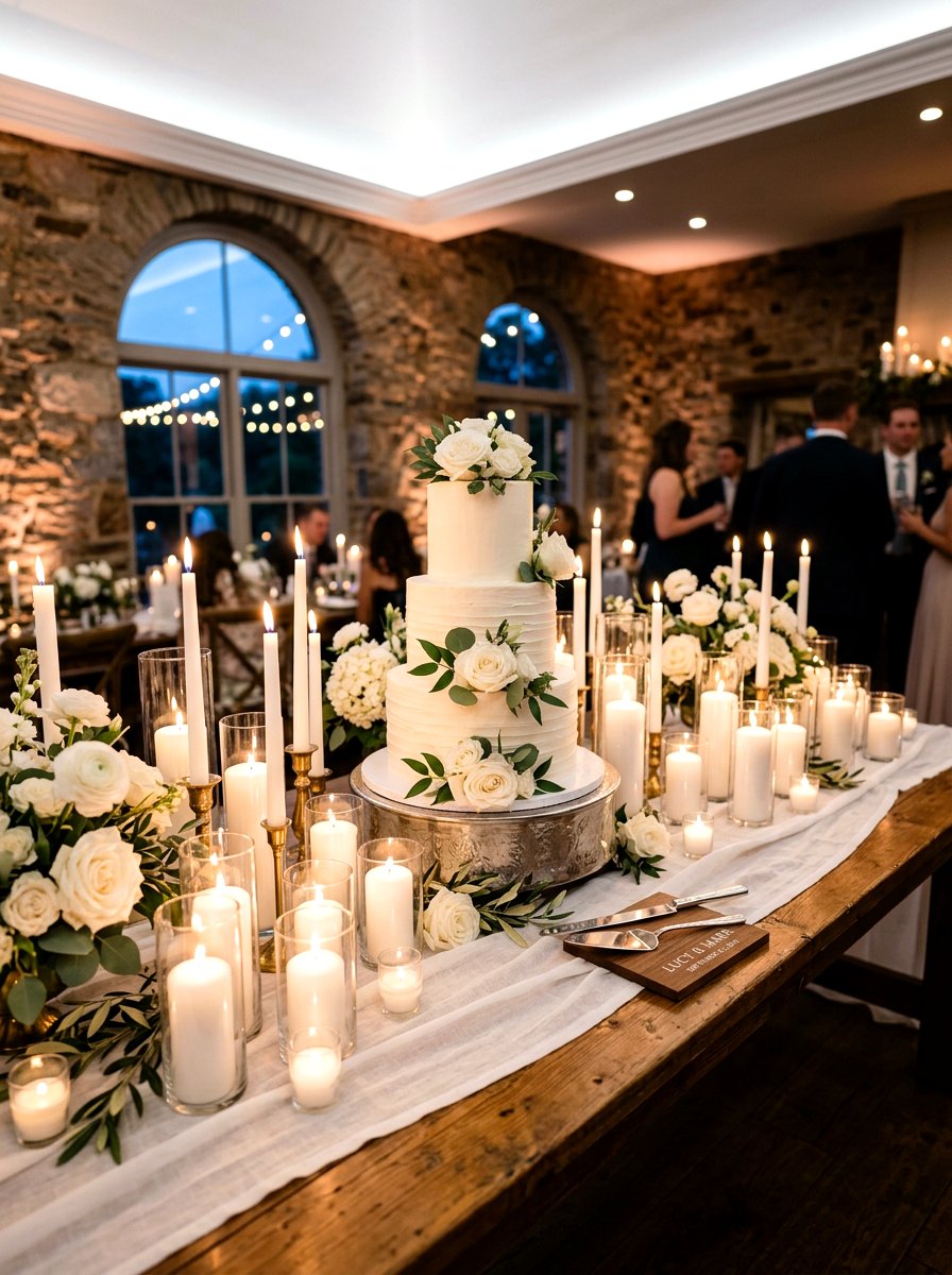 Romantic Candlelit Display - 30 cake table decor ideas
