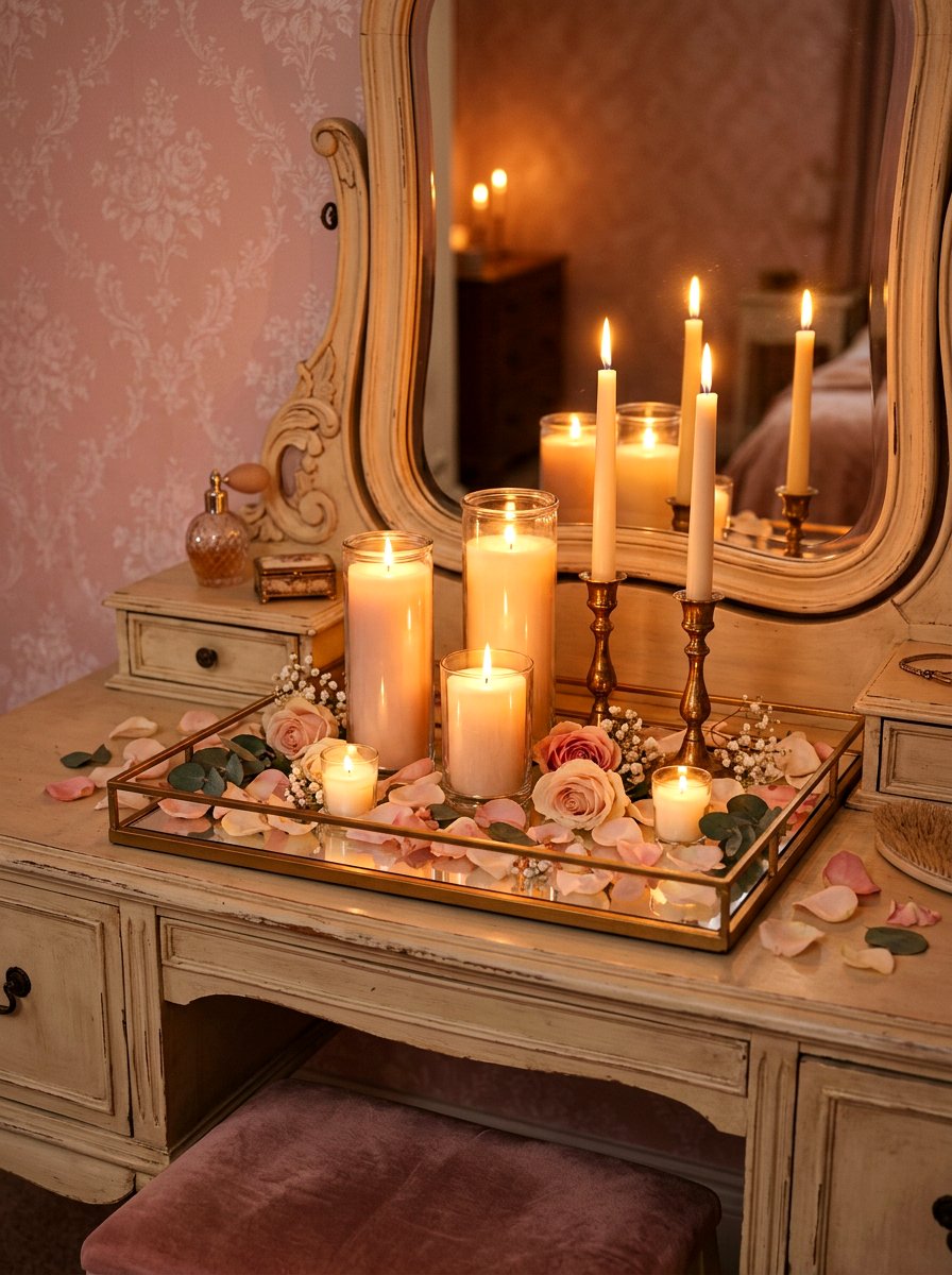 Romantic Candles Display - 30 coquette room decor ideas