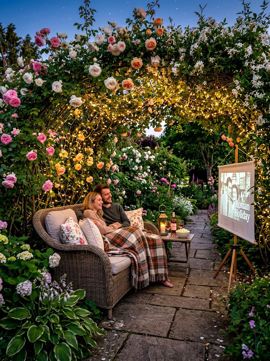 Romantic Garden Nook Cinema - 30 outdoor movie patio ideas