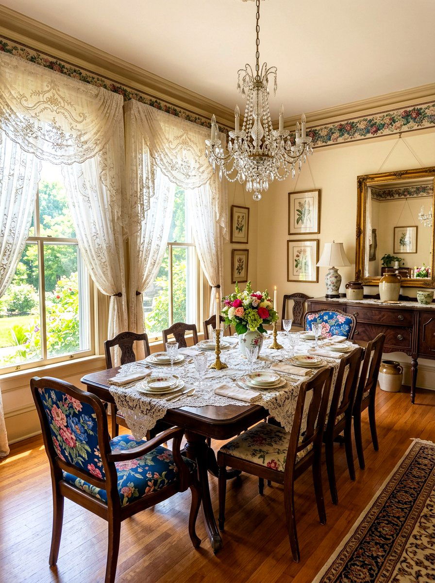 Romantic Lace Dining Drapes - 30 dining room drapery ideas