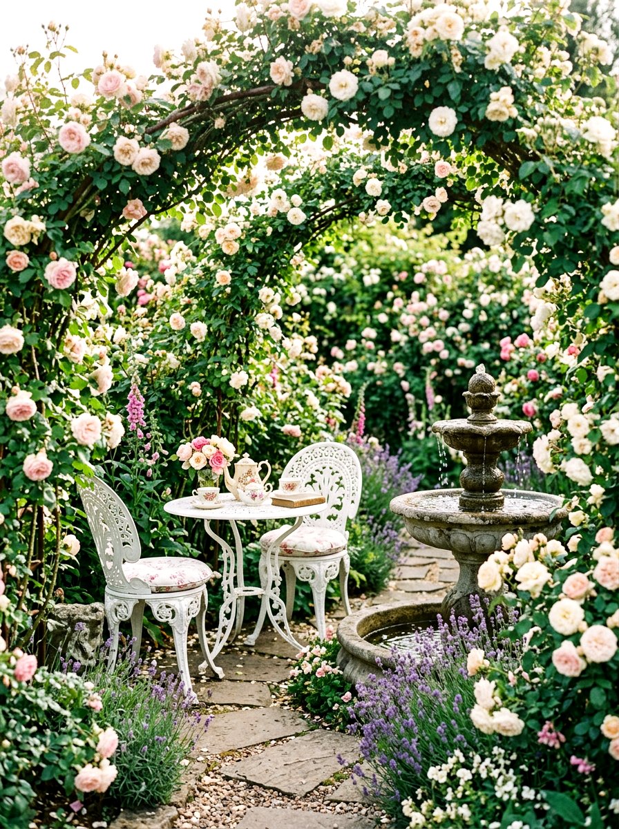 Romantic Rose Garden Corner - 30 tea garden corner ideas