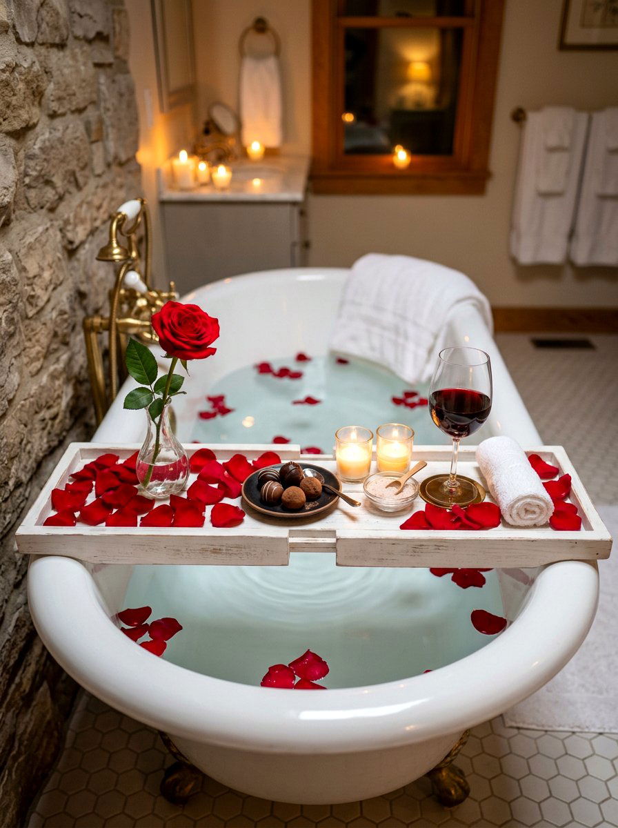 Romantic Rose Petal Bath Caddy - 30 bath tray styling ideas