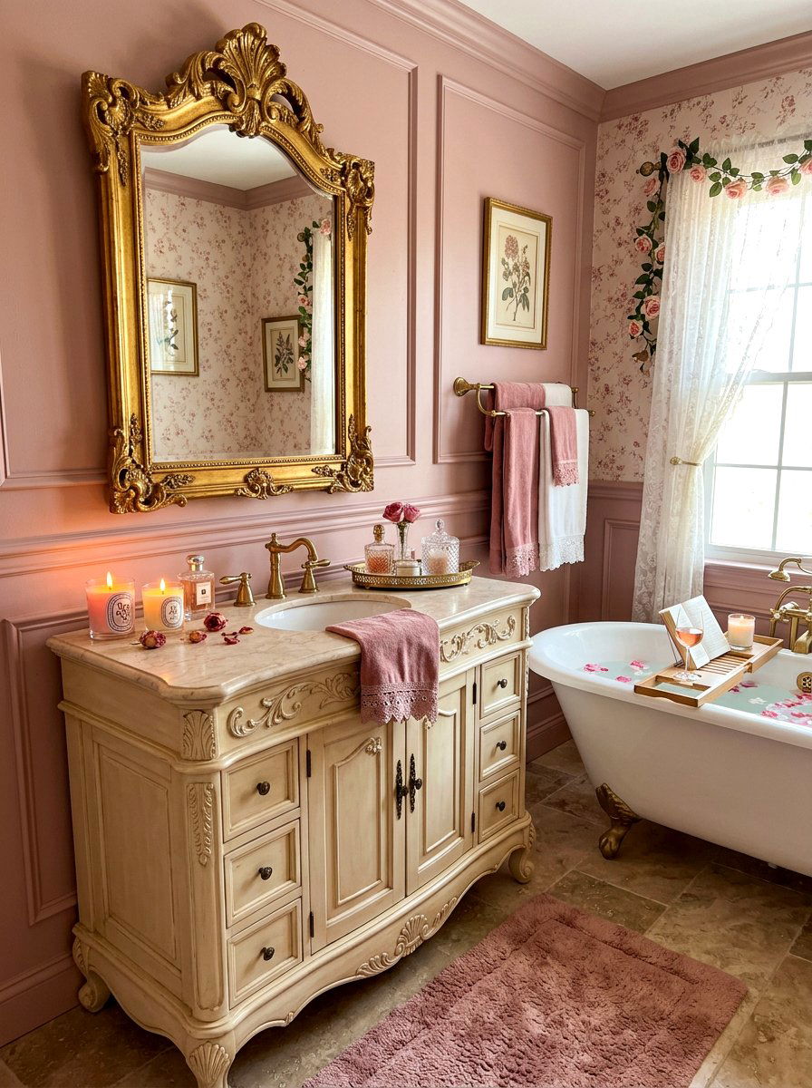 Romantic Rose Sanctuary - 30 bloomcore bathroom ideas