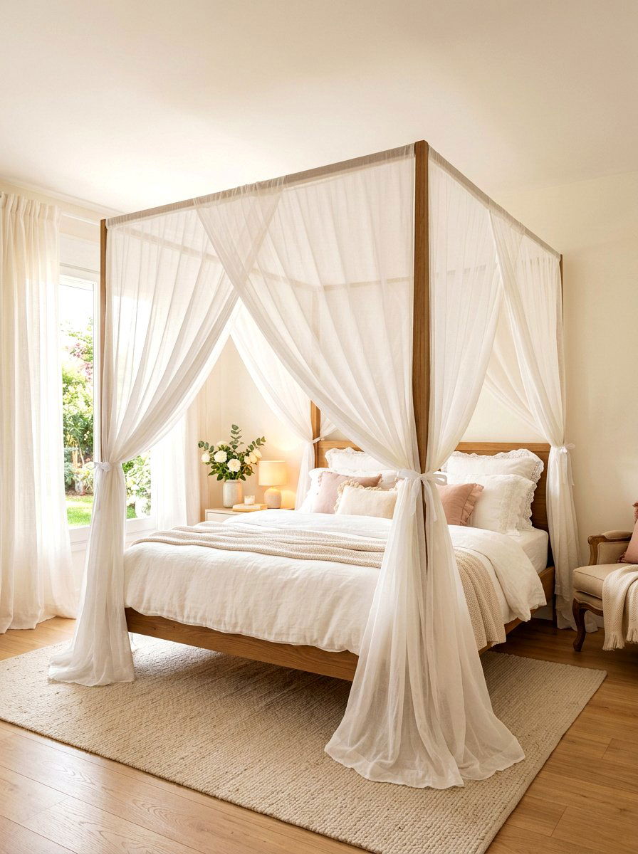 Romantic Sheer Fabric - 30 Parisian bedroom ideas