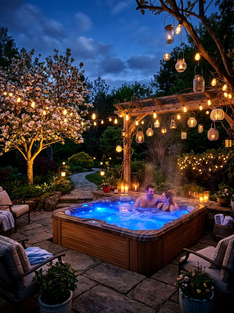 Romantic Spa Lighting - 30 spa backyard ideas