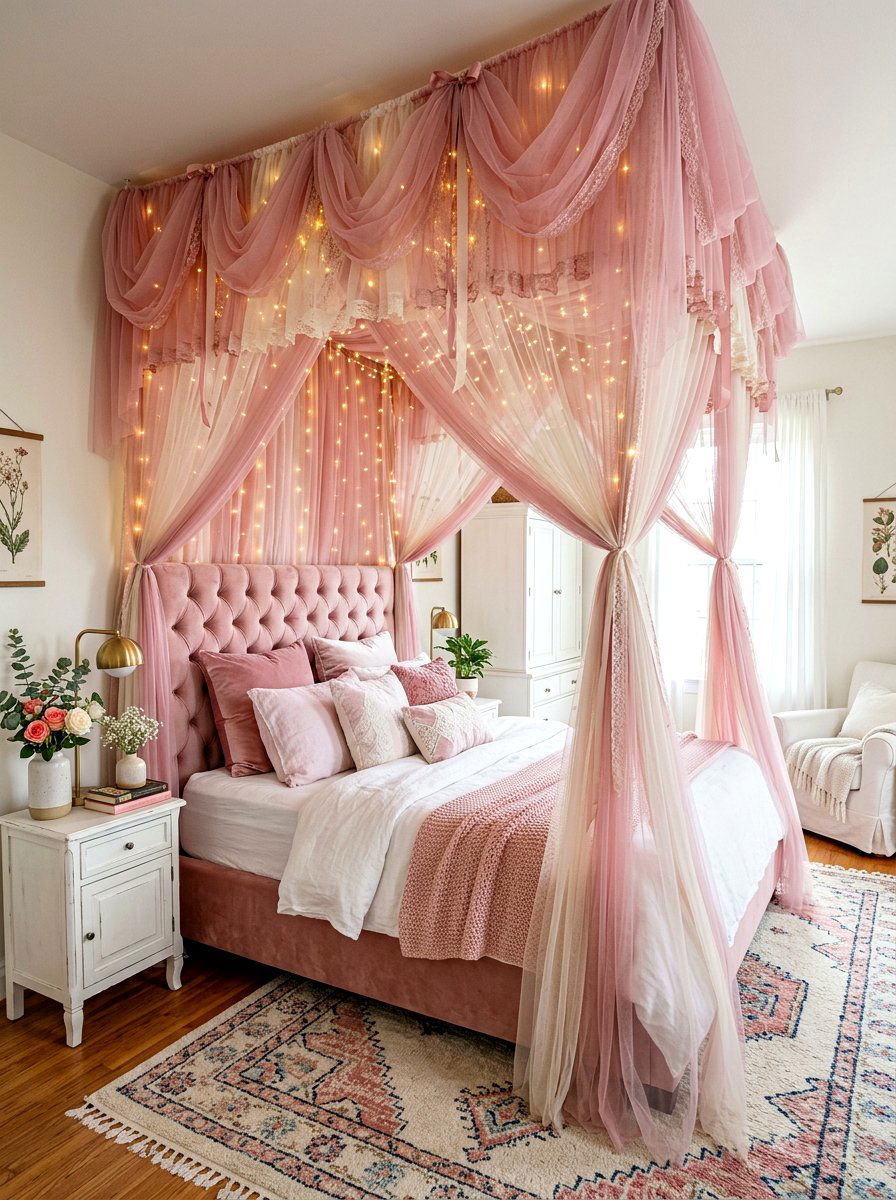 Romantic Tulle Bed Canopy - 30 canopy drape bed ideas