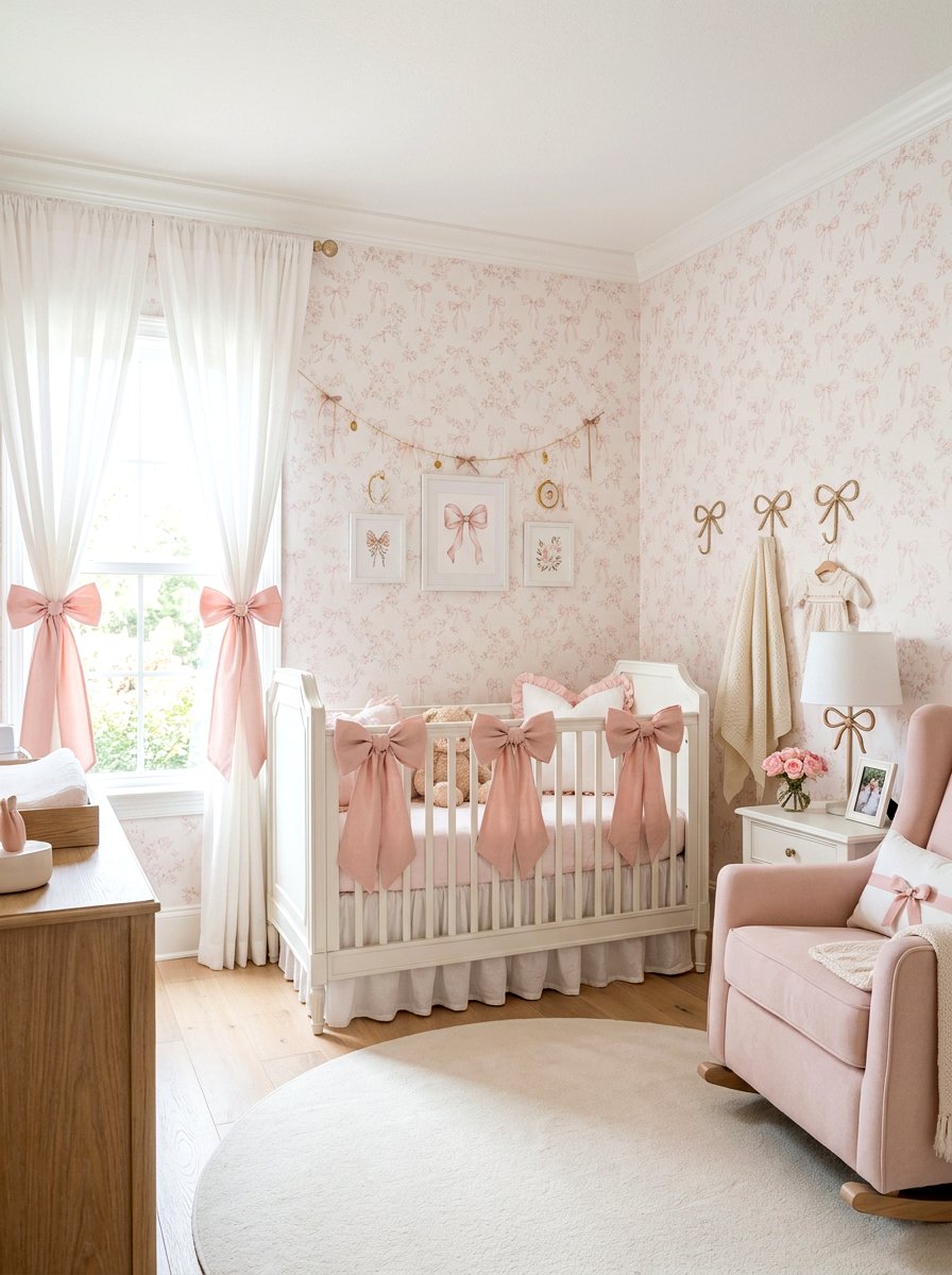 Romantic bow nursery accents - 30 romantic baby room ideas