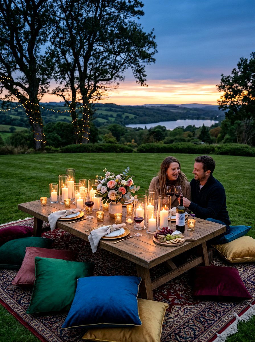 Romantic candlelit picnic - 30 backyard picnic area ideas
