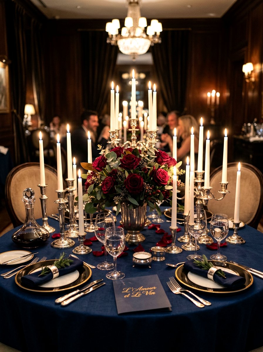 Romantic candlelit table setting - 30 dinner party table ideas aesthetic