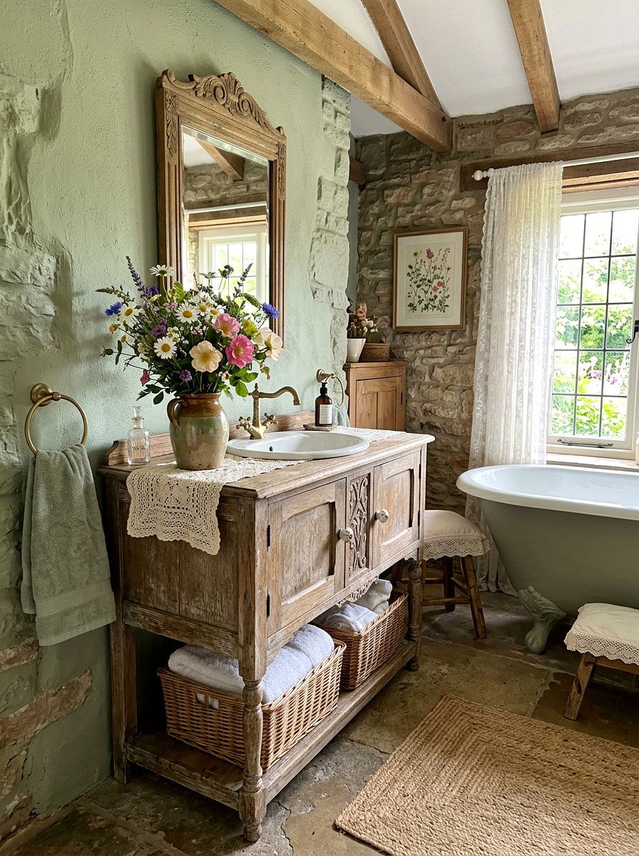 Romantic cottagecore bathroom vanity - 30 coquette bathroom ideas