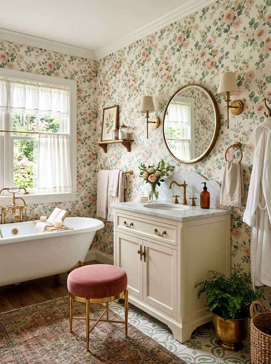 Romantic floral bathroom - 30 Nancy Meyers bathroom ideas