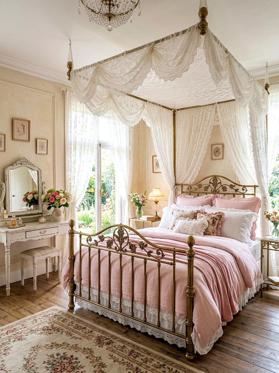 Romantic lace canopy bed - 30 draped canopy bed ideas