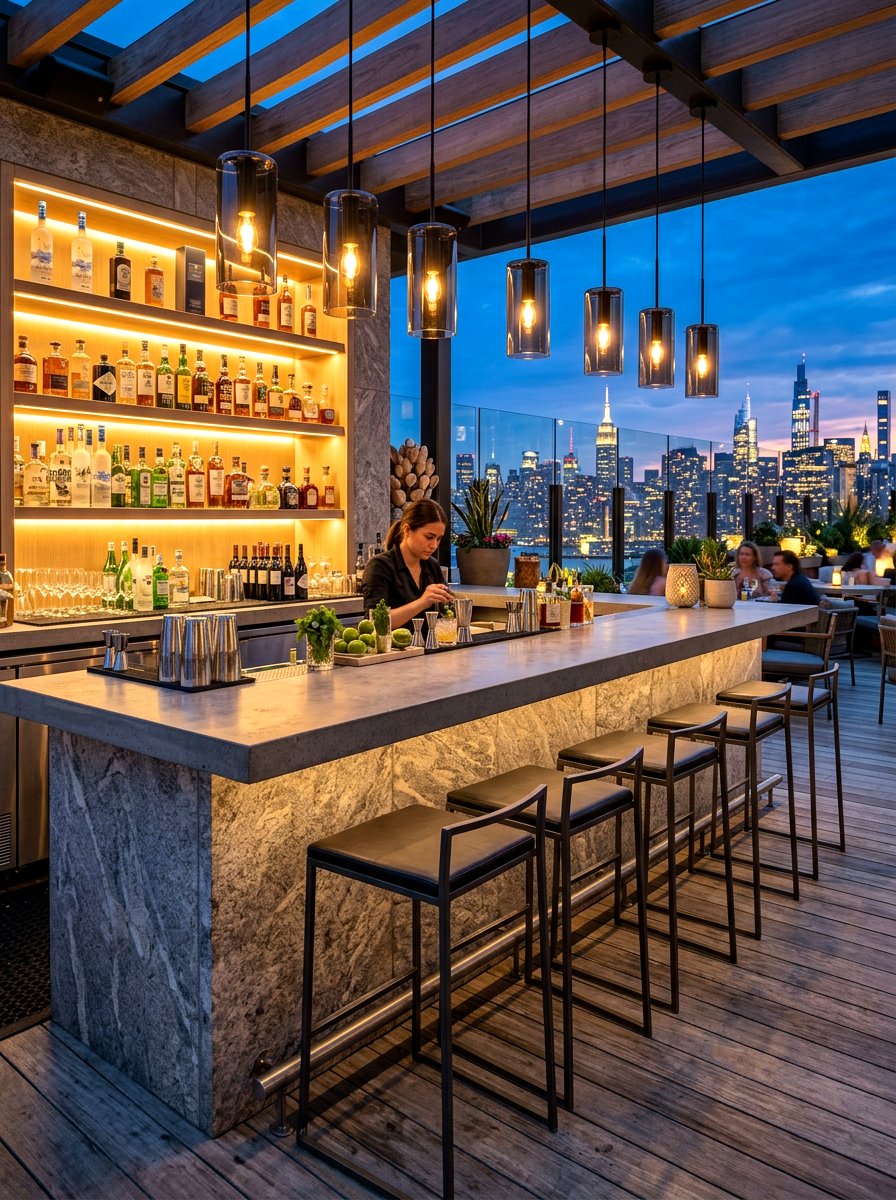 Rooftop Bar Setup - 30 rooftop patio lounge ideas aesthetic