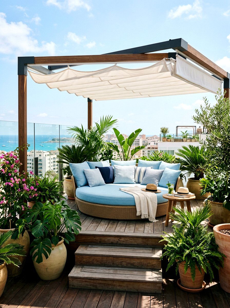 Rooftop Daybed Lounge - 30 terrace garden seating ideas