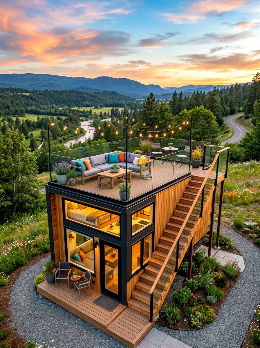Rooftop Deck Tiny House - 30 tiny cottage exterior ideas