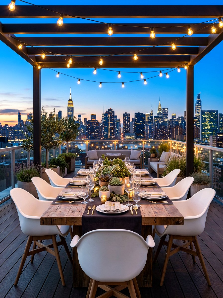 Rooftop Dining Table - 30 terrace seating ideas