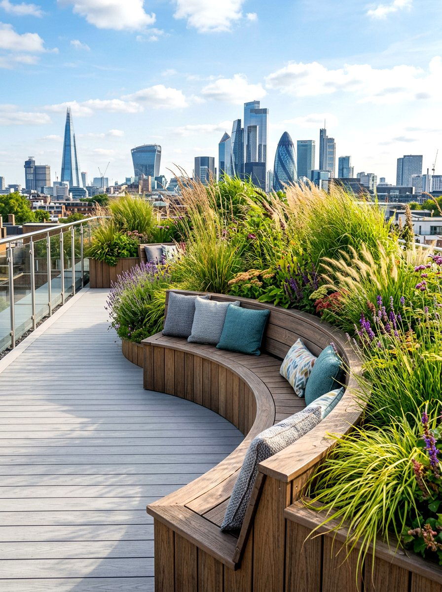 Rooftop Garden With Curved Seating - 30 curved bench garden ideas