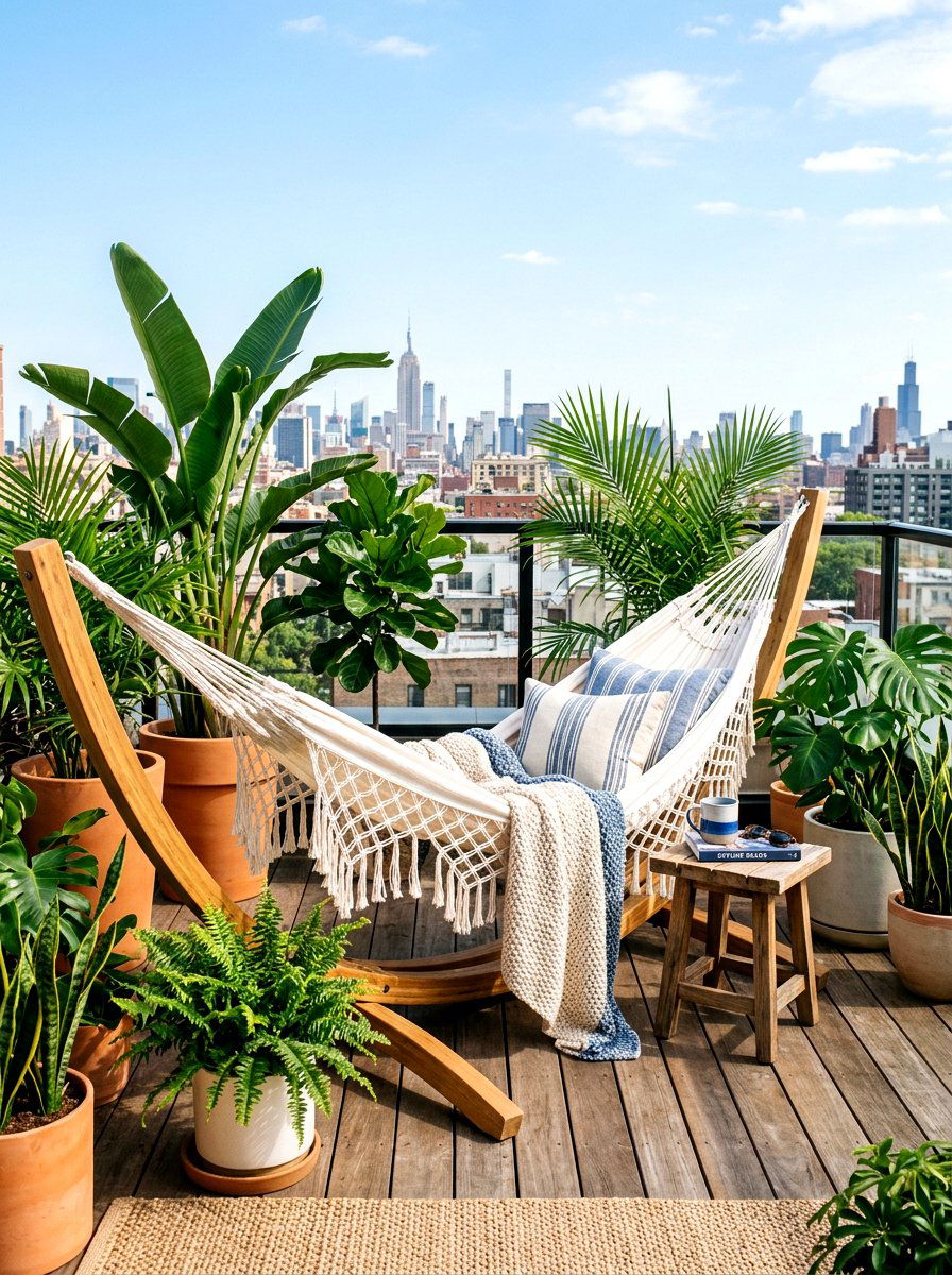 Rooftop Hammock Nook - 30 rooftop garden ideas