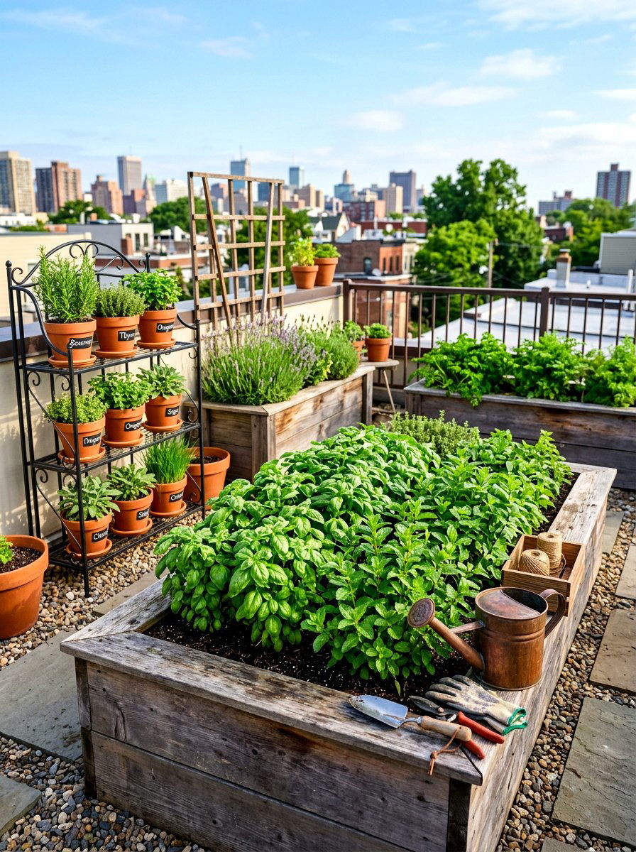 Rooftop Herb Garden - 30 rooftop patio garden ideas