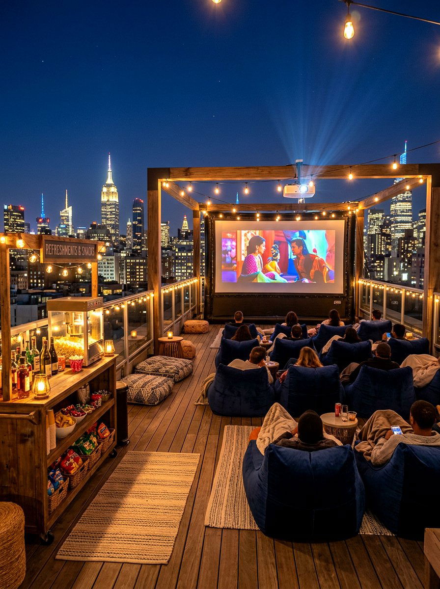Rooftop Outdoor Cinema - 30 rooftop patio lounge ideas aesthetic