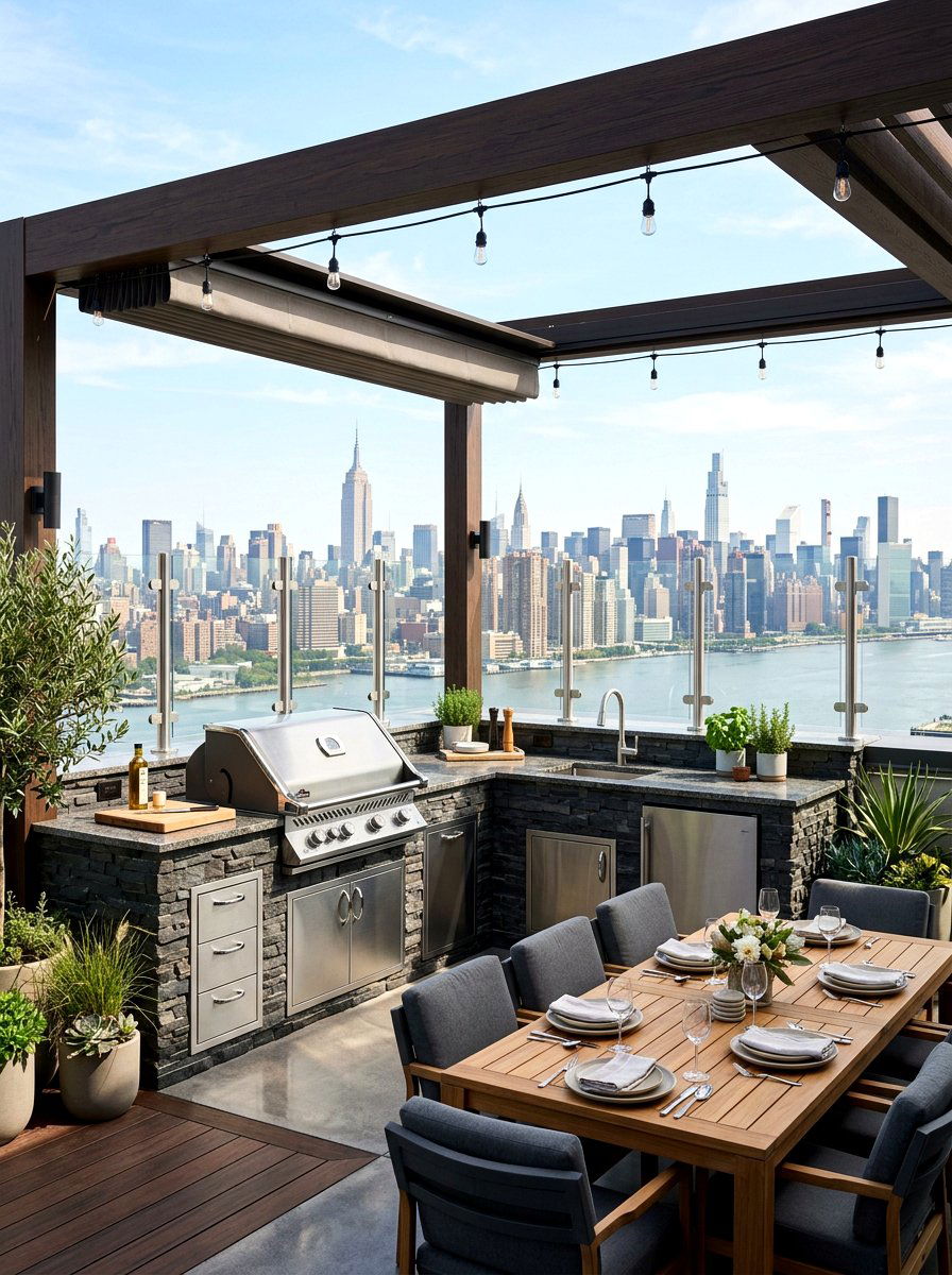 Rooftop Outdoor Kitchen - 30 rooftop patio lounge ideas aesthetic