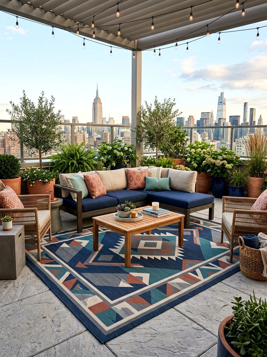 Rooftop Outdoor Rug Layout - 30 rooftop patio ideas