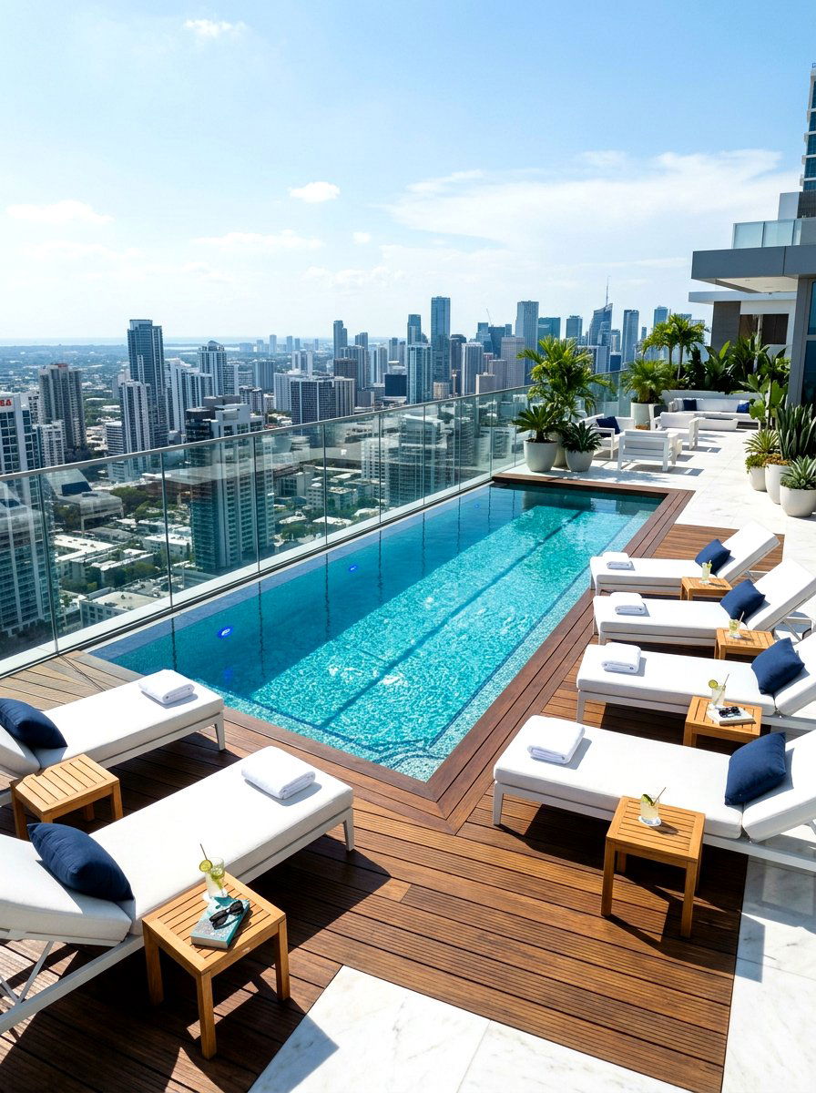 Rooftop Pool Lounge - 30 rooftop patio lounge ideas aesthetic