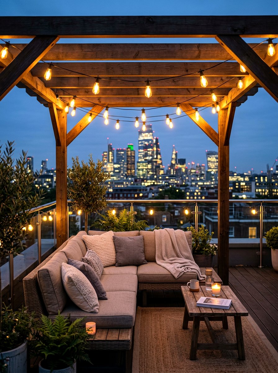 Rooftop String Lighting - 30 rooftop patio ideas